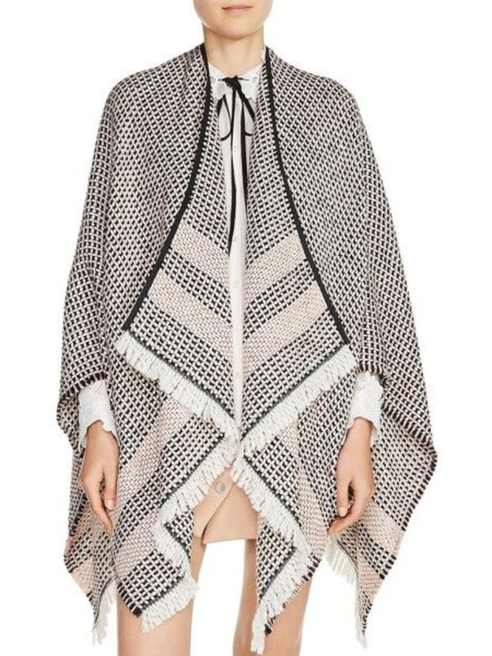 Maje Etno Poncho Scarf Blush & Black One Size